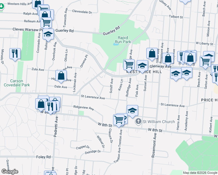 map of restaurants, bars, coffee shops, grocery stores, and more near 4537 Glenway Avenue in Cincinnati