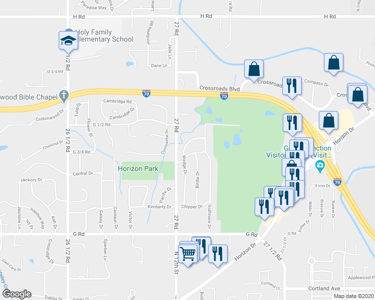 map of restaurants, bars, coffee shops, grocery stores, and more near 734 Wedge Drive in Grand Junction