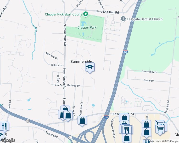 map of restaurants, bars, coffee shops, grocery stores, and more near 4639 Vermona Drive in Cincinnati
