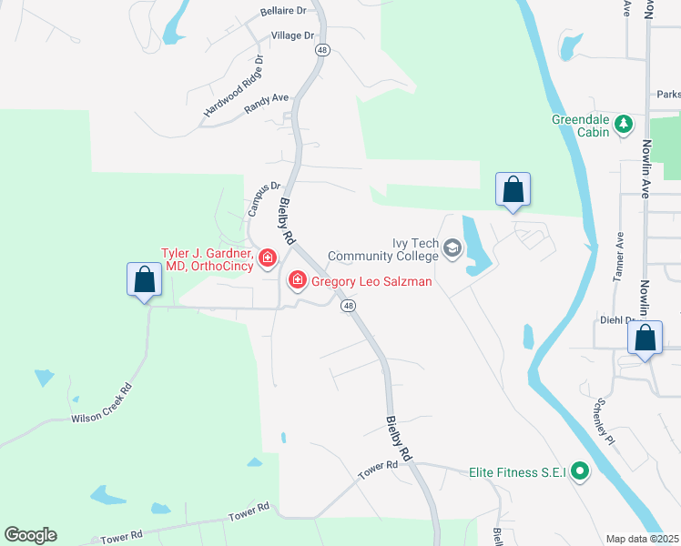 map of restaurants, bars, coffee shops, grocery stores, and more near 280 Bielby Road in Lawrenceburg