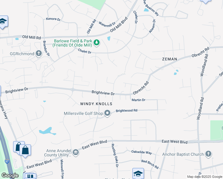 map of restaurants, bars, coffee shops, grocery stores, and more near 8314 Sunnyview Drive in Millersville