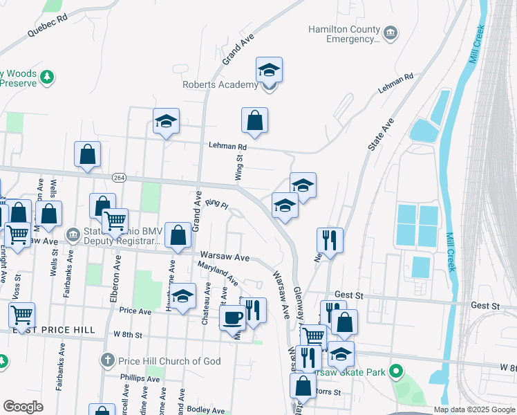map of restaurants, bars, coffee shops, grocery stores, and more near 2749 Glenway Avenue in Cincinnati