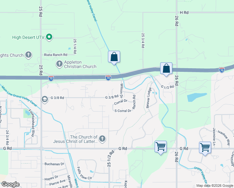 map of restaurants, bars, coffee shops, grocery stores, and more near 744 Wilson Court in Grand Junction