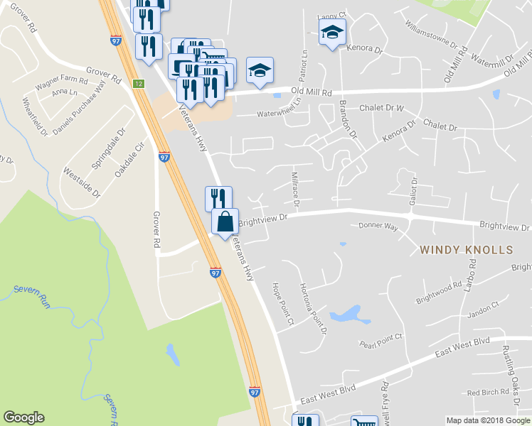 map of restaurants, bars, coffee shops, grocery stores, and more near 605 Gearing Court East in Millersville
