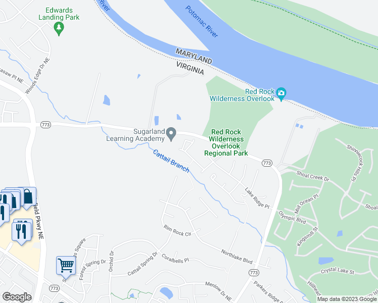 map of restaurants, bars, coffee shops, grocery stores, and more near 42982 Mill Race Terrace in Leesburg
