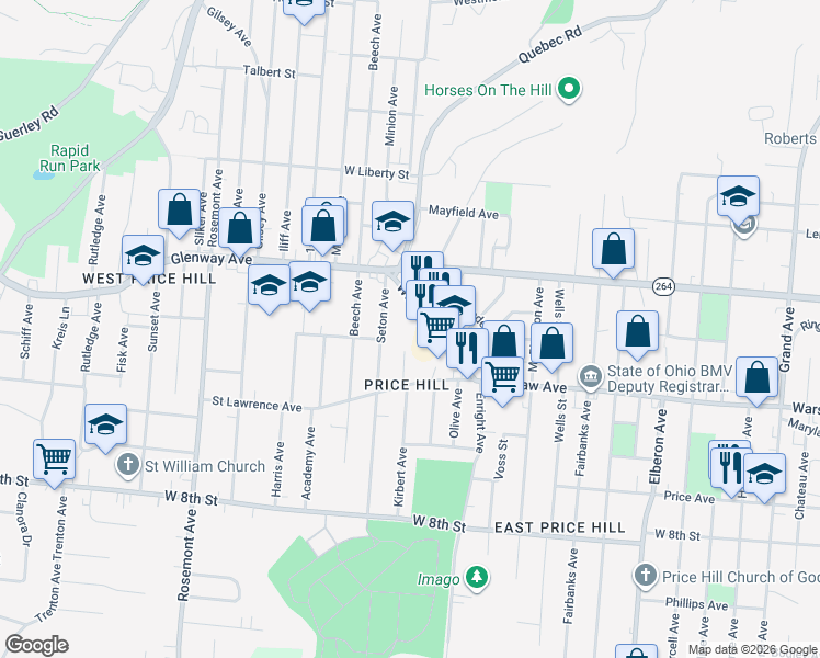 map of restaurants, bars, coffee shops, grocery stores, and more near 3741 Warsaw Avenue in Cincinnati