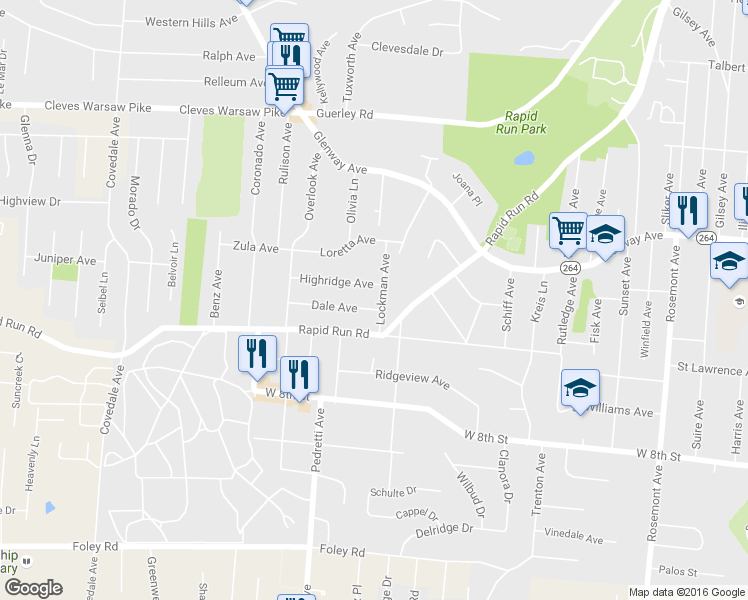 map of restaurants, bars, coffee shops, grocery stores, and more near 1038 Lockman Avenue in Cincinnati