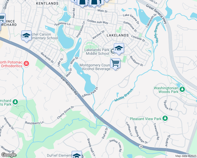 map of restaurants, bars, coffee shops, grocery stores, and more near 50 Edison Park Drive in Gaithersburg