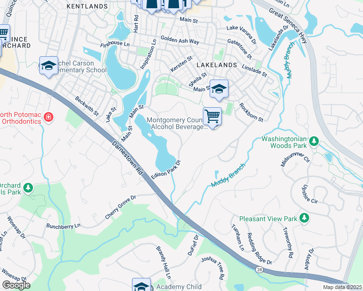 map of restaurants, bars, coffee shops, grocery stores, and more near 50 Edison Park Drive in Gaithersburg