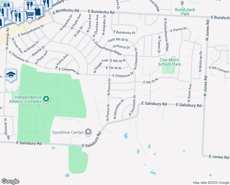 map of restaurants, bars, coffee shops, grocery stores, and more near 18508 East 5th Terrace North in Independence