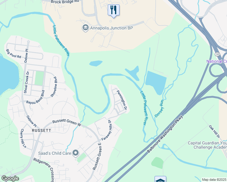 map of restaurants, bars, coffee shops, grocery stores, and more near 3275 Amazon Lane in Laurel
