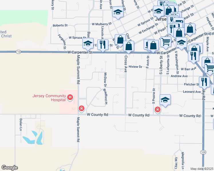 map of restaurants, bars, coffee shops, grocery stores, and more near 306 Hartcourt Avenue in Jerseyville