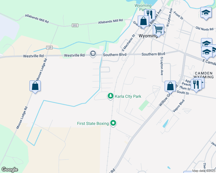 map of restaurants, bars, coffee shops, grocery stores, and more near 18 Pepperwood Drive in Wyoming