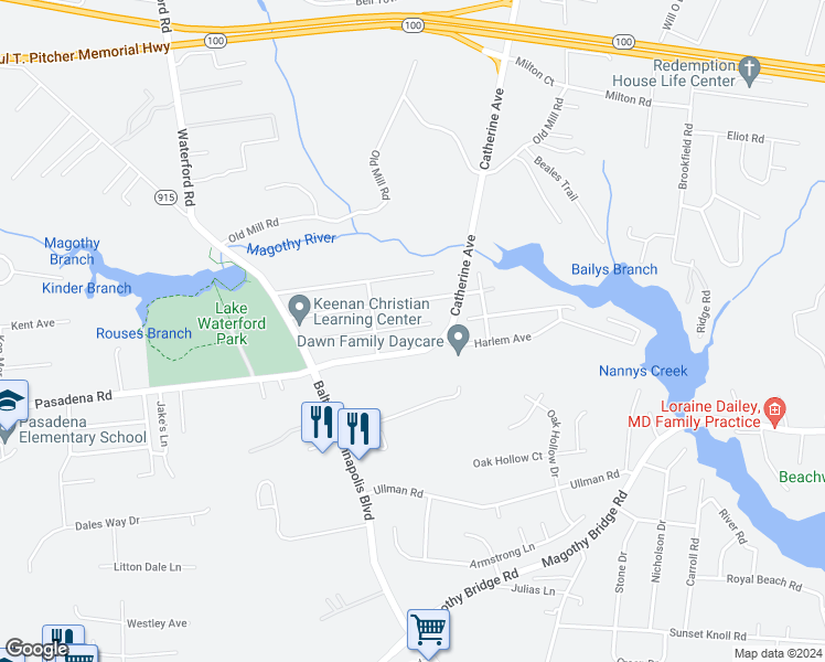 map of restaurants, bars, coffee shops, grocery stores, and more near 344 Metropolitan Boulevard in Pasadena