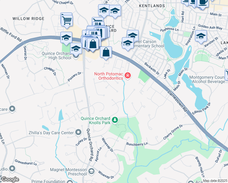 map of restaurants, bars, coffee shops, grocery stores, and more near 12004 Citrus Grove Road in North Potomac