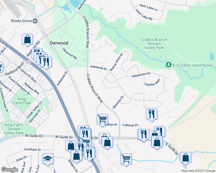 map of restaurants, bars, coffee shops, grocery stores, and more near 7521 Buena Vista Terrace in Rockville