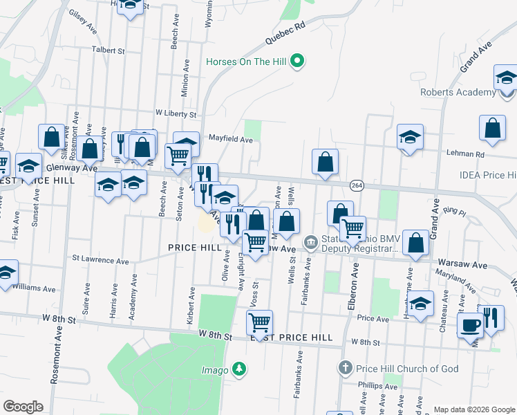 map of restaurants, bars, coffee shops, grocery stores, and more near 3625 Lasalle Avenue in Cincinnati