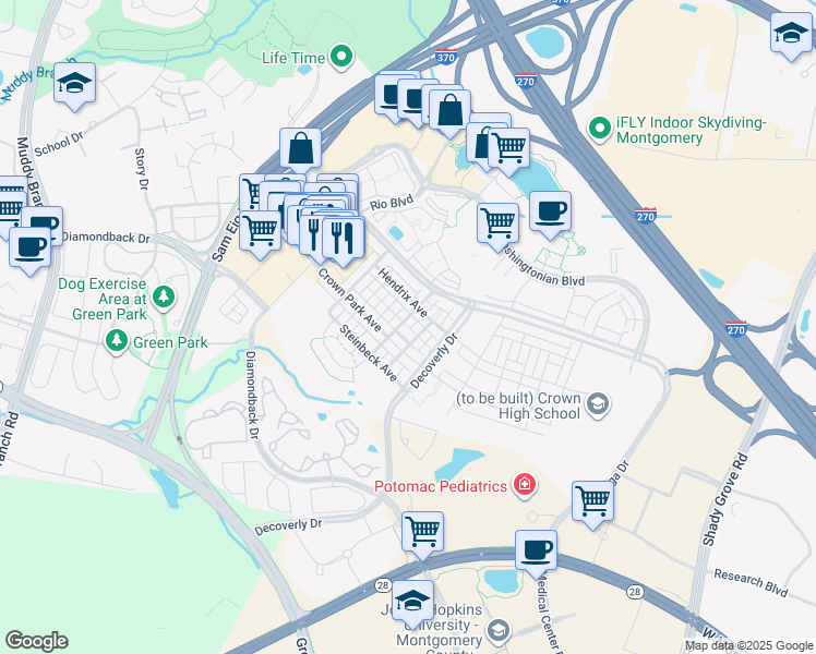 map of restaurants, bars, coffee shops, grocery stores, and more near 226 Strummer Lane in Gaithersburg