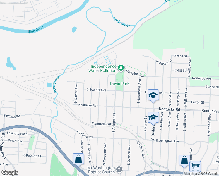 map of restaurants, bars, coffee shops, grocery stores, and more near 201 1/2 North Crescent Avenue in Independence