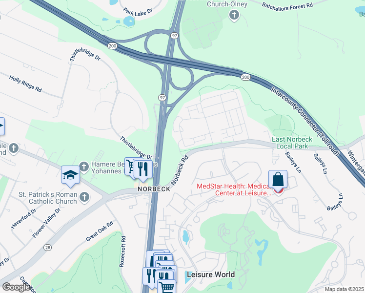map of restaurants, bars, coffee shops, grocery stores, and more near 3850 Clara Downey Avenue in Silver Spring