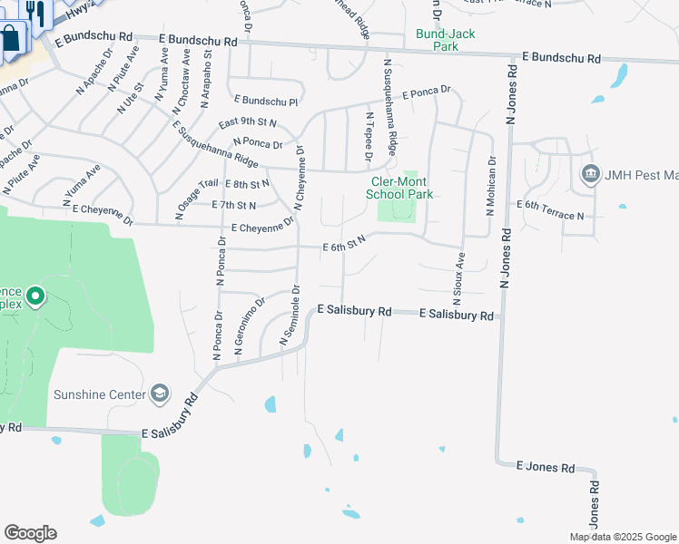 map of restaurants, bars, coffee shops, grocery stores, and more near 536 North Powahatan Drive in Independence