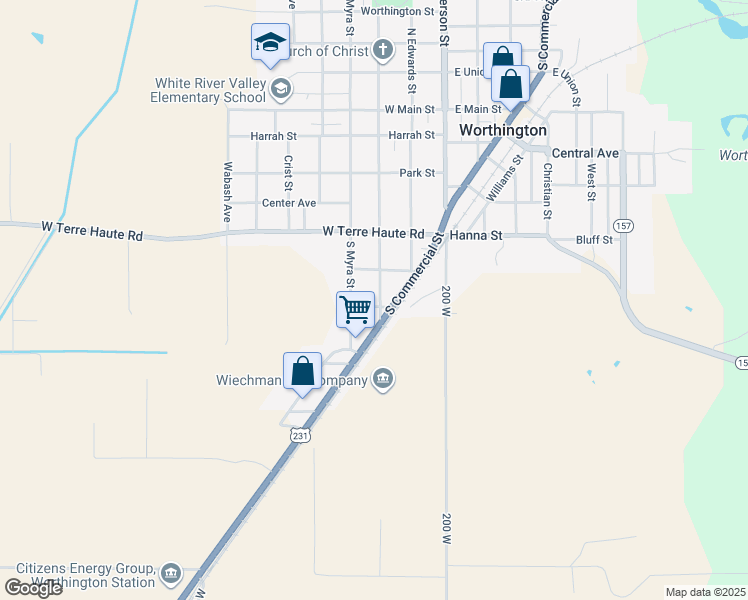map of restaurants, bars, coffee shops, grocery stores, and more near 522 South Dayton Street in Worthington