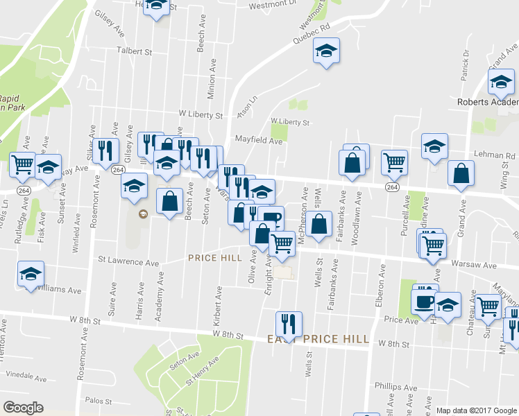 map of restaurants, bars, coffee shops, grocery stores, and more near 1023 Carson Avenue in Cincinnati