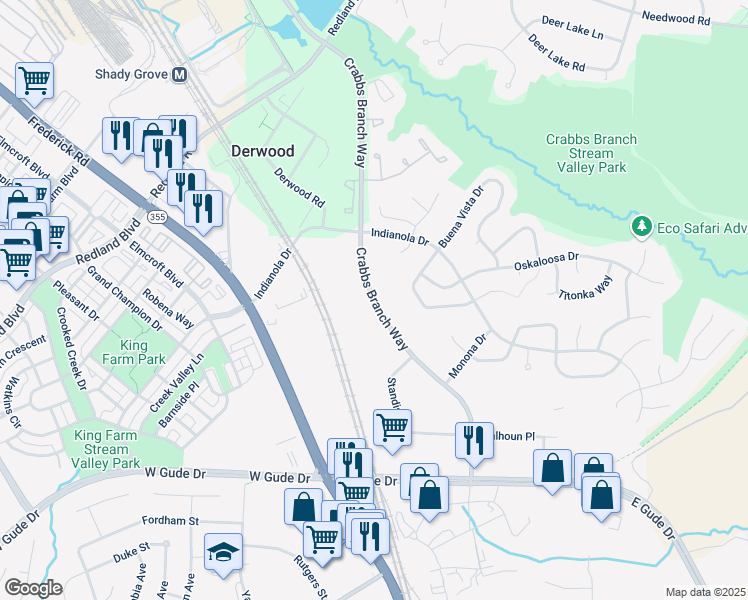 map of restaurants, bars, coffee shops, grocery stores, and more near in Derwood