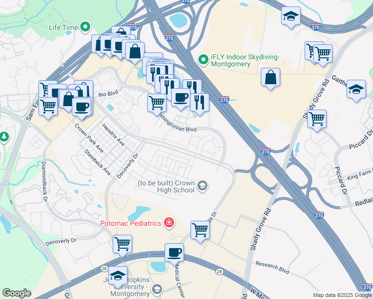 map of restaurants, bars, coffee shops, grocery stores, and more near 15614 Marathon Cir in Gaithersburg