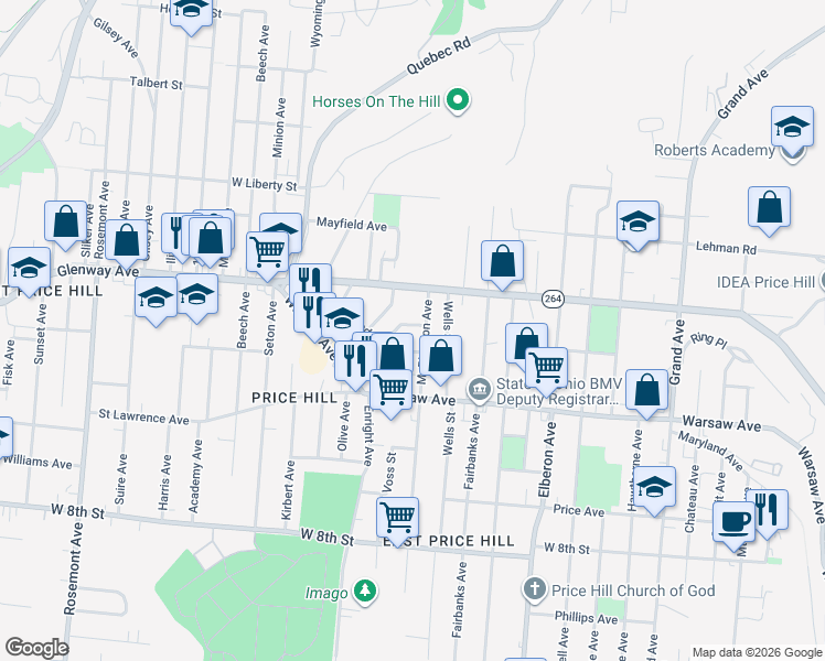 map of restaurants, bars, coffee shops, grocery stores, and more near 3625 Lasalle Avenue in Cincinnati