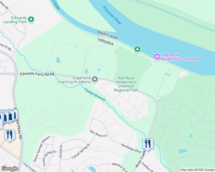 map of restaurants, bars, coffee shops, grocery stores, and more near 18194 Mill House Square in Leesburg