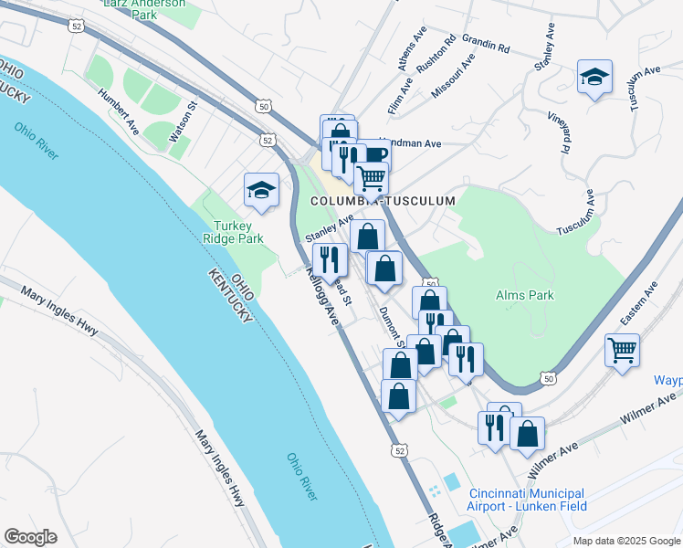 map of restaurants, bars, coffee shops, grocery stores, and more near 3722 Mead Street in Cincinnati