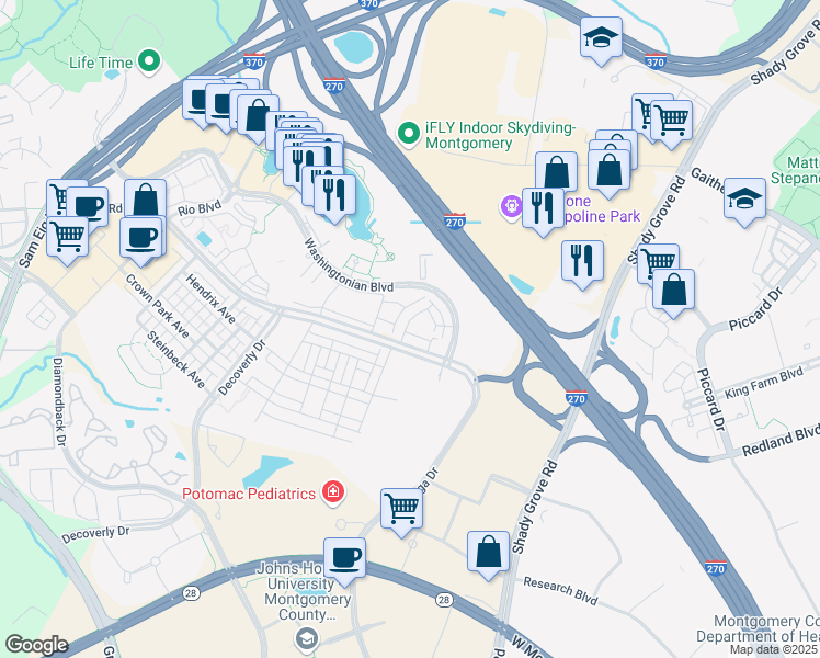 map of restaurants, bars, coffee shops, grocery stores, and more near 2 Case Mews in Gaithersburg