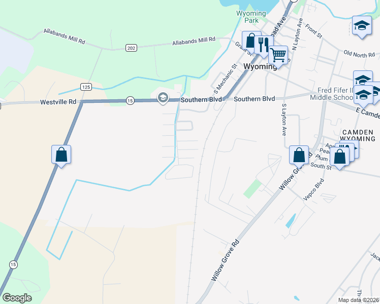 map of restaurants, bars, coffee shops, grocery stores, and more near 82 Pepperwood Drive in Wyoming