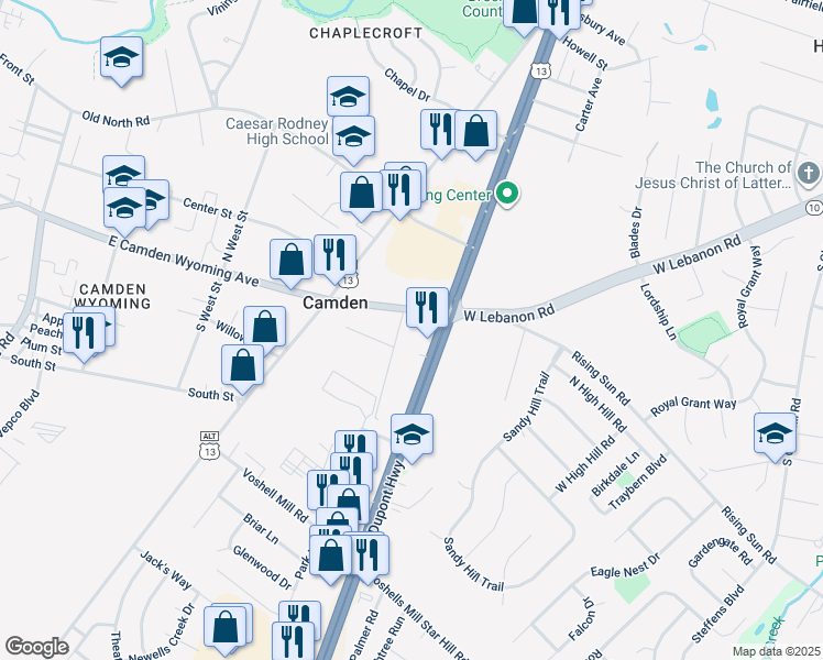 map of restaurants, bars, coffee shops, grocery stores, and more near 402 East Camden Wyoming Avenue in Camden