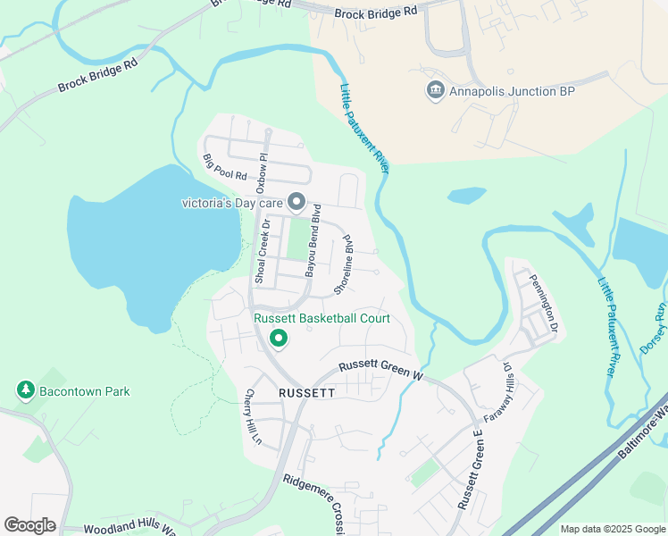 map of restaurants, bars, coffee shops, grocery stores, and more near 8111 Fe Carter Road in Laurel