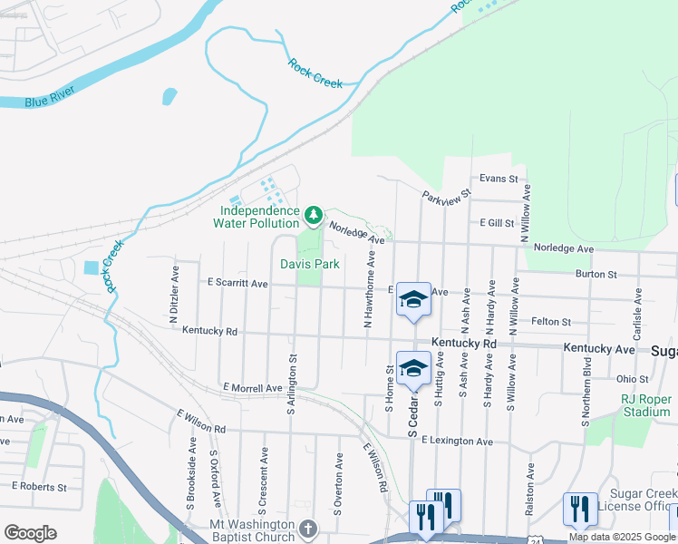 map of restaurants, bars, coffee shops, grocery stores, and more near 208 North Overton Avenue in Independence