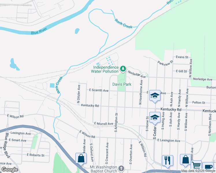 map of restaurants, bars, coffee shops, grocery stores, and more near 201 1/2 North Crescent Avenue in Independence
