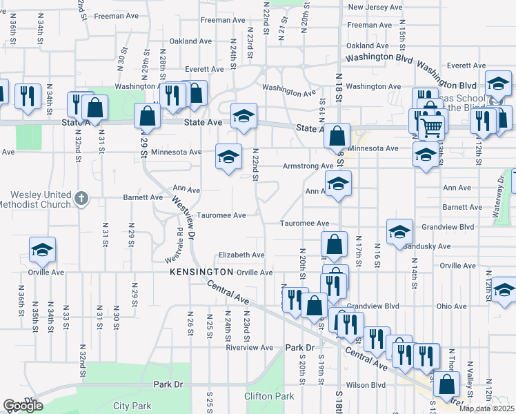 map of restaurants, bars, coffee shops, grocery stores, and more near 690 North 22nd Street in Kansas City