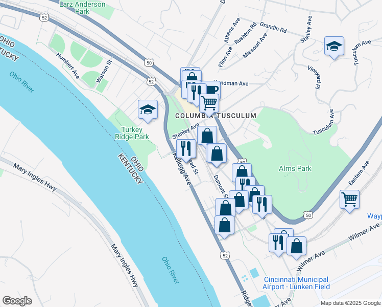 map of restaurants, bars, coffee shops, grocery stores, and more near 3722 Mead Street in Cincinnati