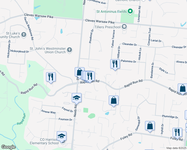 map of restaurants, bars, coffee shops, grocery stores, and more near 963 Delight Drive in Cincinnati