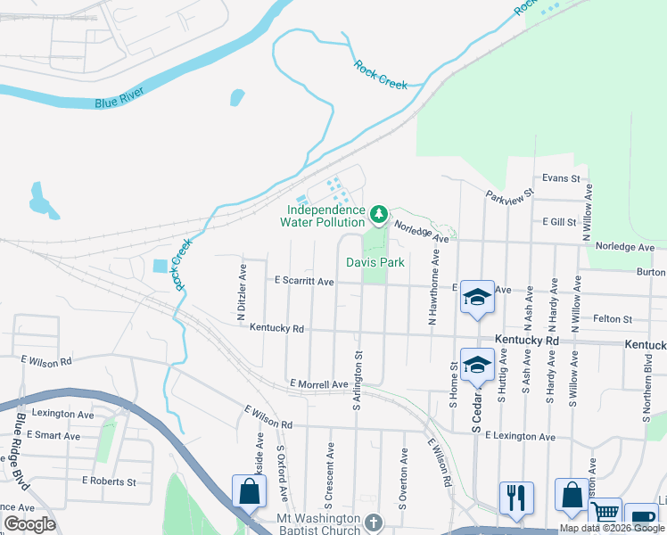 map of restaurants, bars, coffee shops, grocery stores, and more near 201 1/2 North Crescent Avenue in Independence
