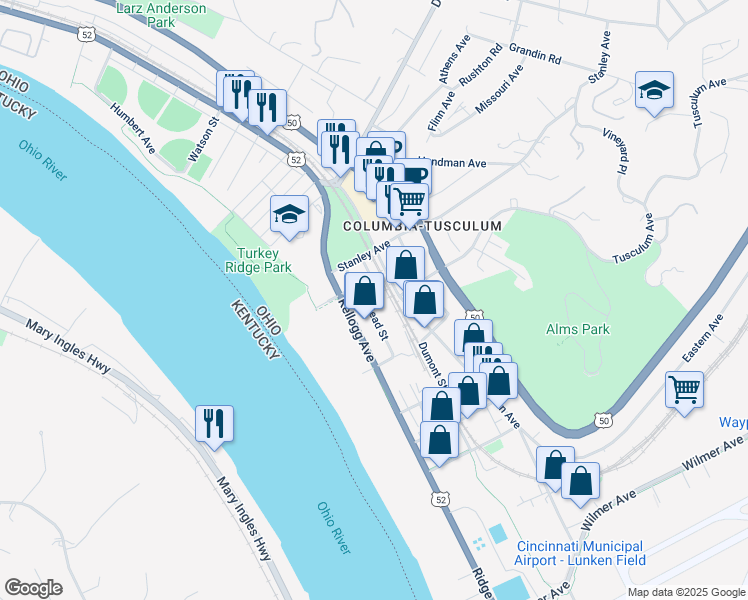 map of restaurants, bars, coffee shops, grocery stores, and more near 3718 Mead Street in Cincinnati