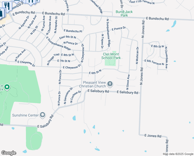 map of restaurants, bars, coffee shops, grocery stores, and more near 545 North Powahatan Drive in Independence