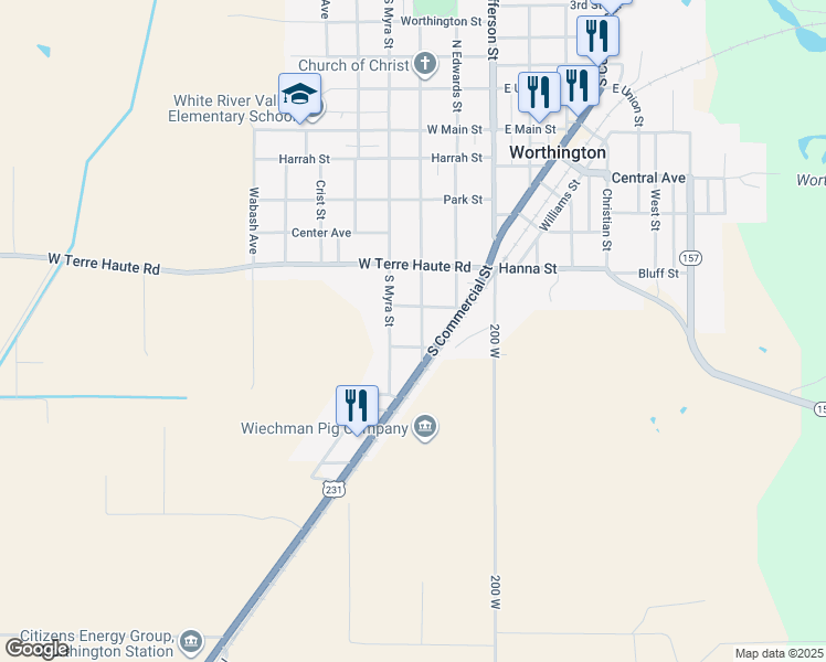 map of restaurants, bars, coffee shops, grocery stores, and more near 522 South Dayton Street in Worthington