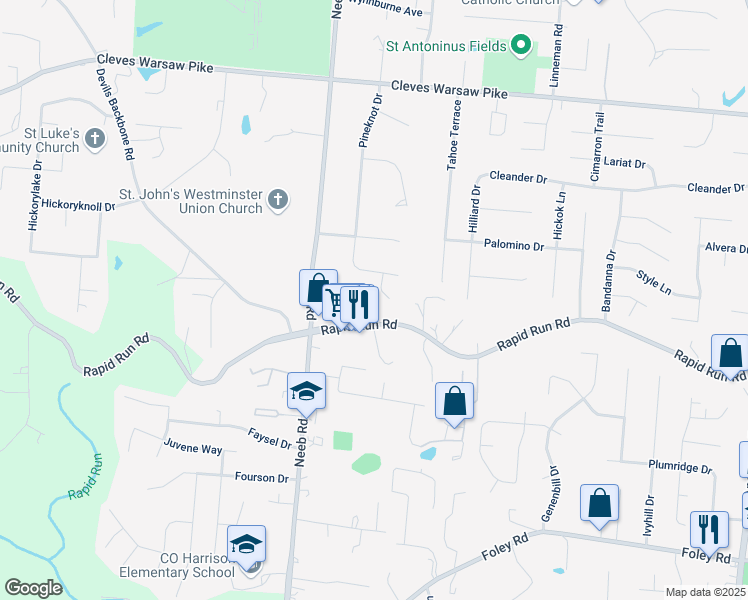 map of restaurants, bars, coffee shops, grocery stores, and more near 963 Delight Drive in Cincinnati