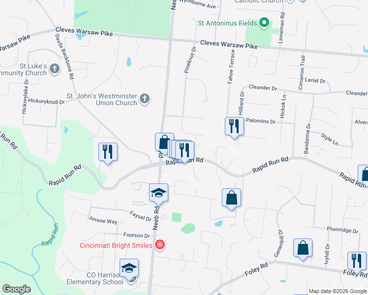 map of restaurants, bars, coffee shops, grocery stores, and more near 963 Delight Drive in Cincinnati