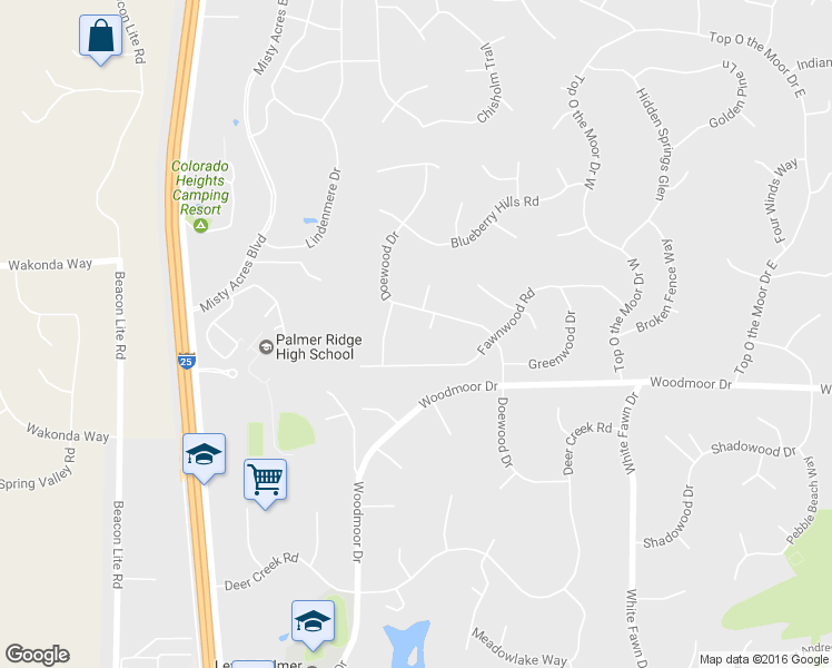 map of restaurants, bars, coffee shops, grocery stores, and more near 19410 Wildwood Way in Monument