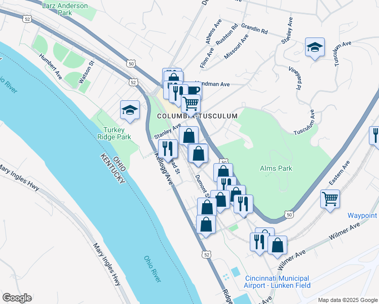 map of restaurants, bars, coffee shops, grocery stores, and more near in Cincinnati