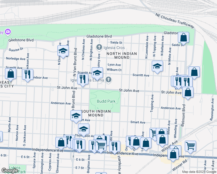 map of restaurants, bars, coffee shops, grocery stores, and more near in Kansas City